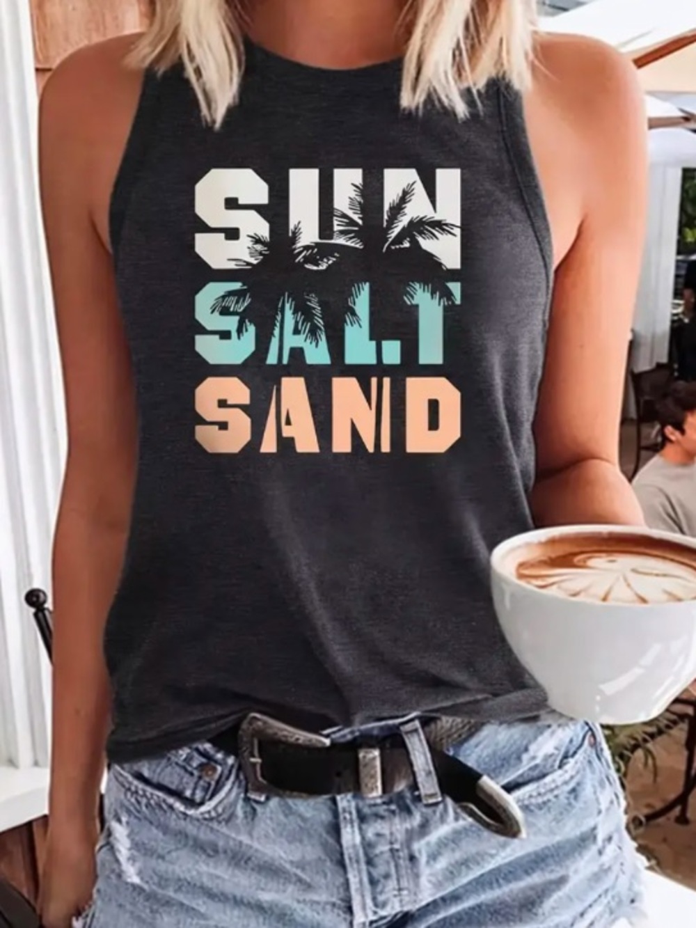 NEW• California Beach Babe Sun Salt Sand Graphic Tank Top - Dark Gray•XXL